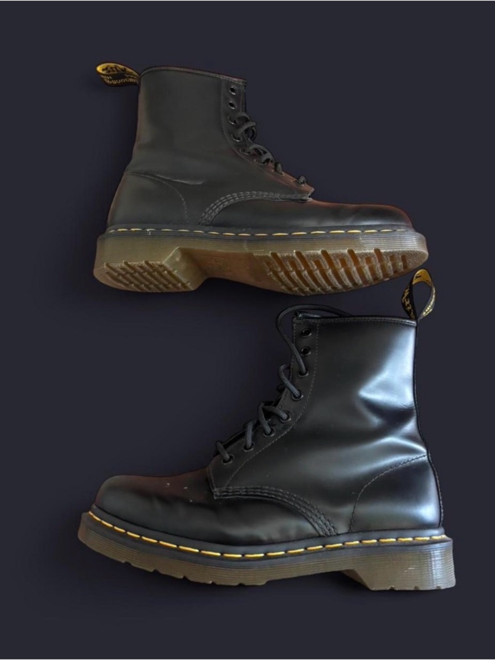 Dr. Martens Black Leather Lace-Up Boots with Yellow Stitching - Picture 3 of 8